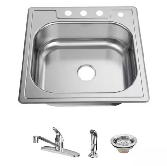 Glacier Bay 25 in. Drop-In 20 Gauge Single Bowl Stainless Steel Kitchen Sink with Faucet and Sprayer