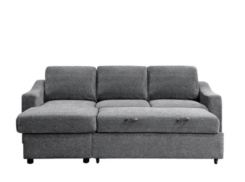 Coddle Aria Fabric Sleeper Sofa with Reversible Chaise and Storage, Gray