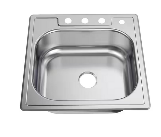 Glacier Bay Top Mount Stainless Steel 25 in. 4-Hole Single Bowl Kitchen Sink